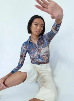 Princess Polly Rosalyn Bodysuit Blue / Brown