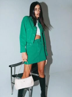 Princess Polly Aurelie Denim Mini Skirt Green