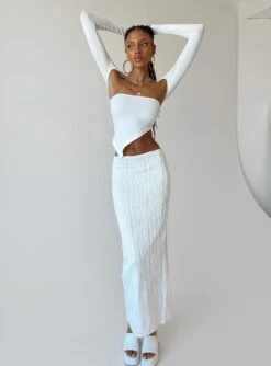 Princess Polly Echo Low Waist Knitted Maxi Skirt White