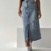 Princess Polly Belsie Midi Skirt Light Wash Denim