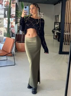 Princess Polly Karley Low Waist Maxi Skirt Green