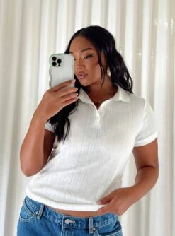 Princess Polly Long Beach Polo Top Cream