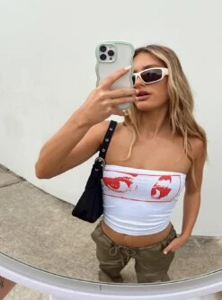 Princess Polly Horror Eyes Tube Top White / Red