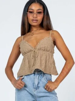 Princess Polly Kellan Top Mushroom