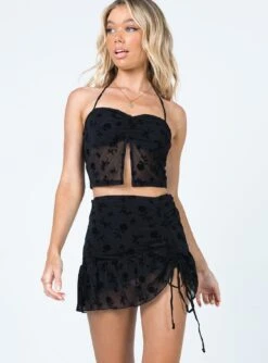 Motel Agas Skirt Black Floral Flock