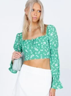 Princess Polly Rylee Long Sleeve Top Green Floral