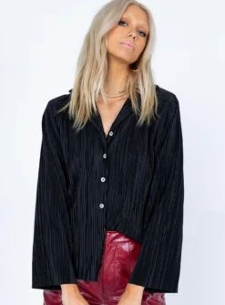 Princess Polly Louie Pleated Shirt Black