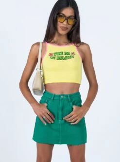 Princess Polly Aurelie Denim Mini Skirt Green -Princess Polly Shop 1 modelinfo Jess US2 66d623f1 510d 4561 9175 d784b326a040