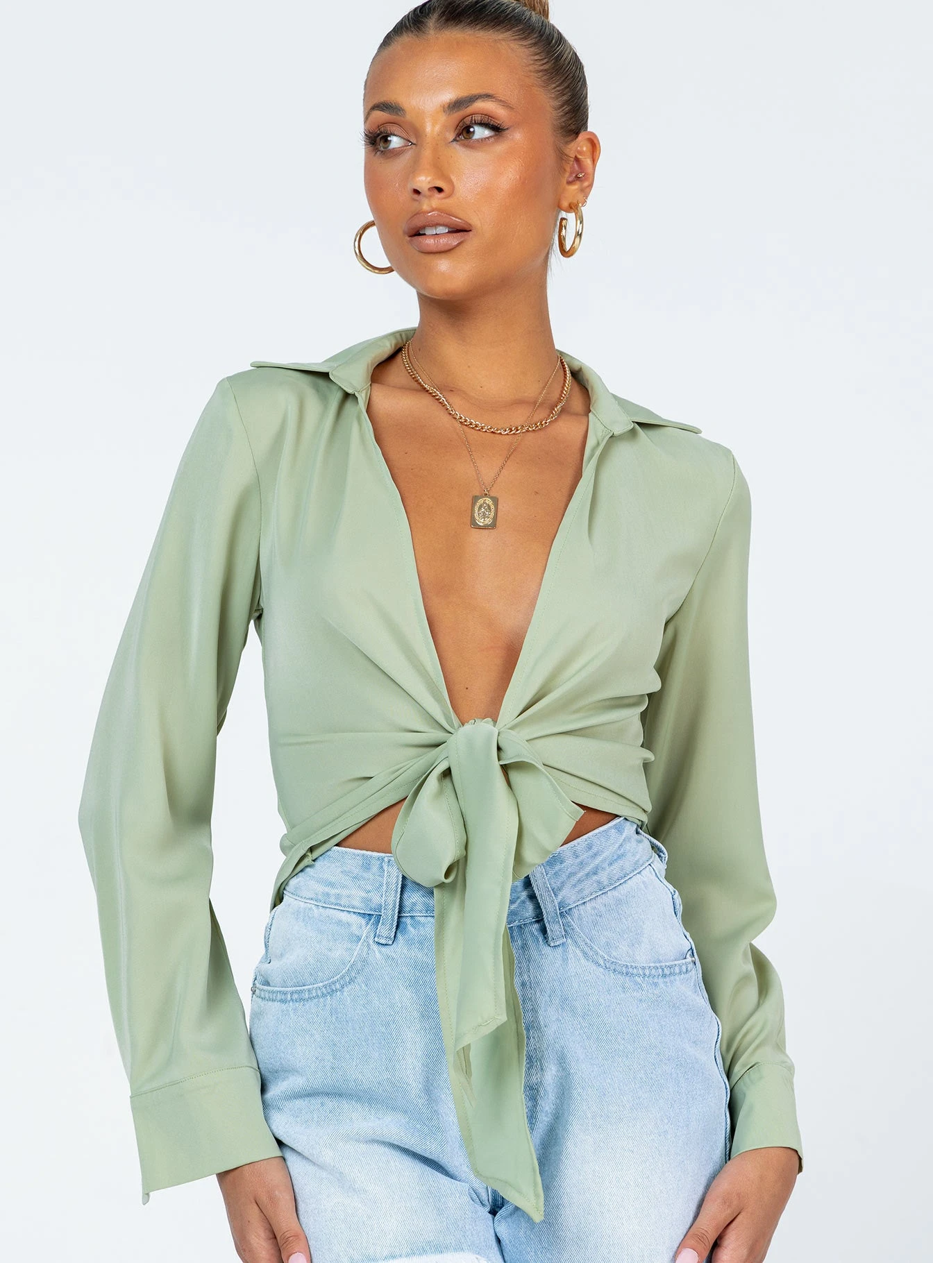 Princess Polly Gonzalo Shirt Green 2 Princess Polly Gonzalo Shirt Green - Image 2