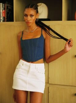 Princess Polly Organic Cotton Blend Althea Ultra Mini Denim Skirt White