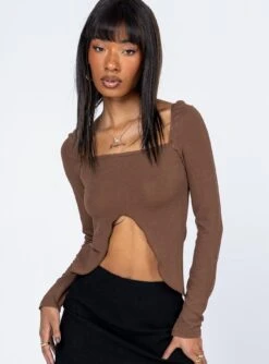 Princess Polly Aviel Long Sleeve Top Brown