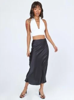 Princess Polly Tyra Satin Midi Skirt Black