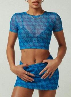 JGR & STN Cassie Micro Skirt Blue -Princess Polly Shop 1 modelinfo model us4 a5764238 0967 4454 87b5 13fe7d71636e