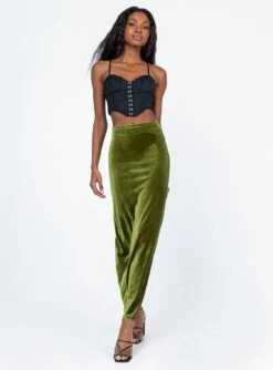 Princess Polly Alexia Velour Maxi Skirt Green