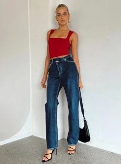 Back In Time Top Red -Princess Polly Shop 2 model info Kiana us2