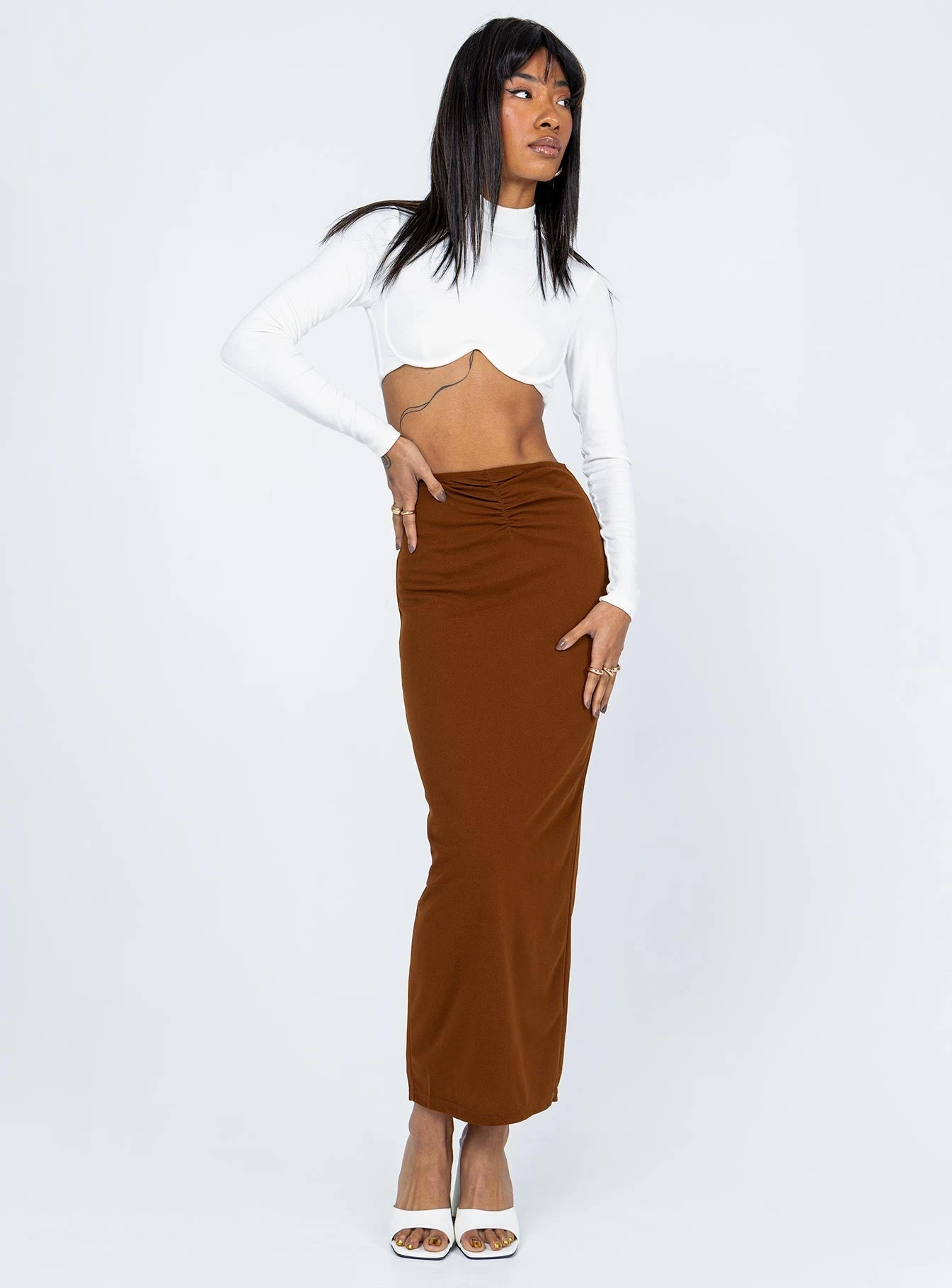 Princess Polly Jones Maxi Skirt Brown 2 Princess Polly Jones Maxi Skirt Brown - Image 2