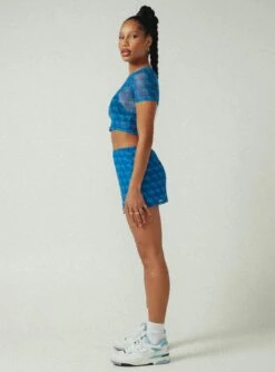 JGR & STN Cassie Micro Skirt Blue -Princess Polly Shop 2 modelinfo model us4 c40698b9 ce15 4bee 8486 637156e3aace