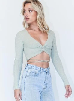 Princess Polly Despina Long Sleeve Top Sage -Princess Polly Shop 3 modelinfo Michaela us2 342422d3 188e 43cb 8677 47a75c804d8b