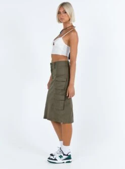 Alida Cargo Midi Skirt Olive Green -Princess Polly Shop 3 modelinfo kauri us2 cbd8ea8f dd73 4f45 8691 d9a805ef20b8