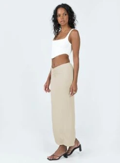 Princess Polly Elidy Maxi Skirt Beige -Princess Polly Shop 3 modelinfo kristen us2 e578a964 72b6 4fda b393 356bd38c3449