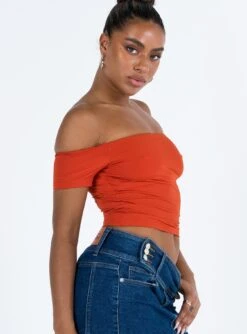 Dalya Off The Shoulder Top Red -Princess Polly Shop 3 modelinfo lola us4 309acfb5 5c20 4032 a262 2222af5f9c79