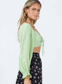 Princess Polly Madigan Long Sleeve Top Green -Princess Polly Shop 3 modelinfo milli us2 11a6b1a4 07bc 4d1a b910 7e0c96f81fa7