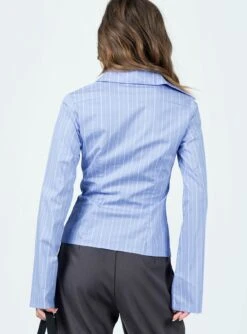 Princess Polly Anni Stripe Shirt Pinstripe Blue -Princess Polly Shop 4 modelinfo elise us2 8d4484aa f7f6 4af4 9c4d 9792848fdbfa