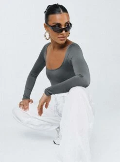 Princess Polly Ellery Bodysuit Grey -Princess Polly Shop 6 modelinfo christy us2 a5118098 3703 47dc b453 880c6dbdae27