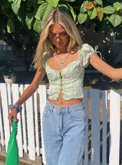 Princess Polly Allyson Top Green Floral