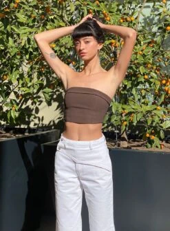 Princess Polly Chadwick Top Brown -Princess Polly Shop CHADWICK TOP BROWN BERLIN 90 S DENIM JEANS WHITE