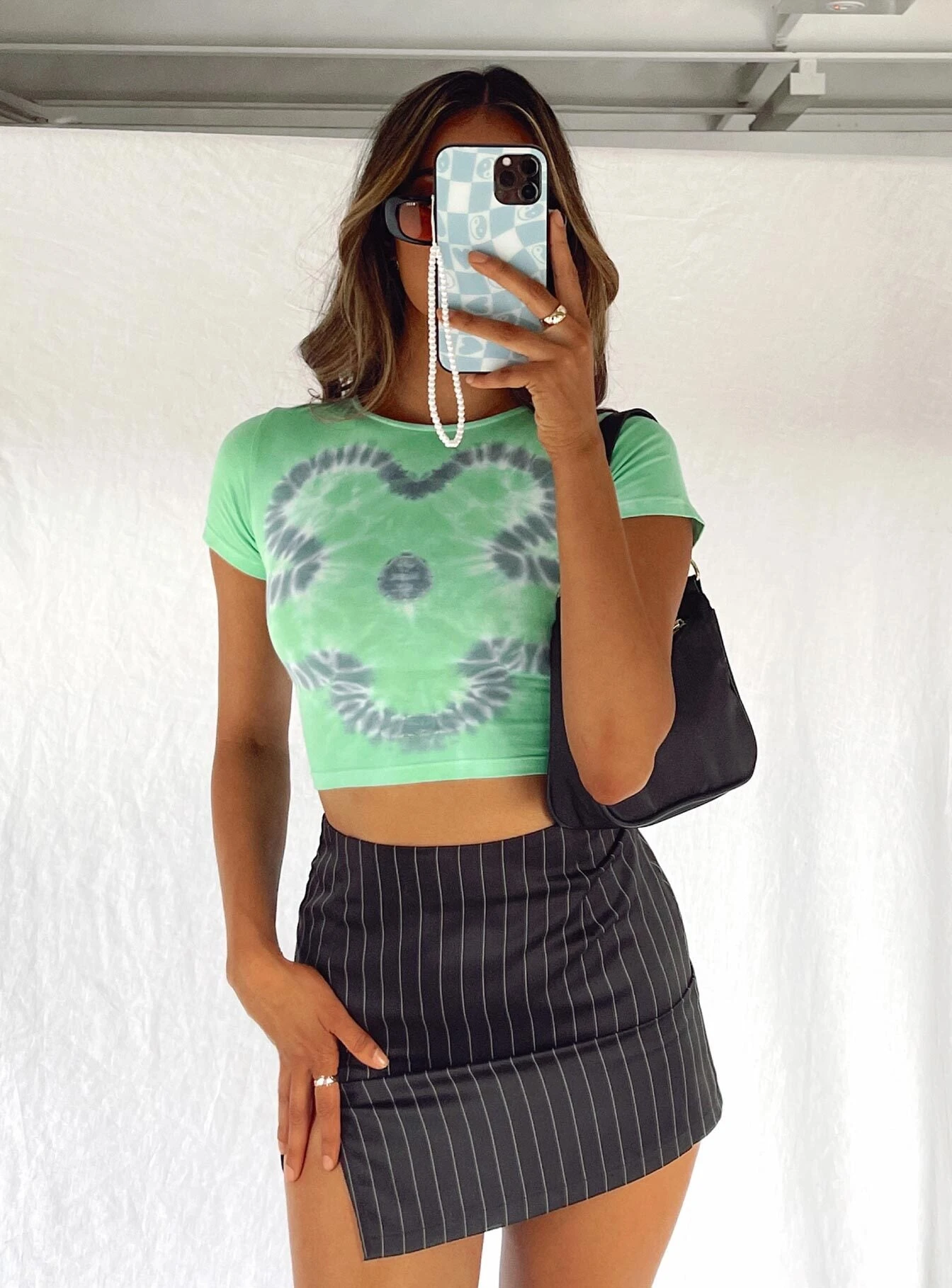 Motel Tindy Top Blue Flower Tie Dye Green 1 Motel Tindy Top Blue Flower Tie Dye Green