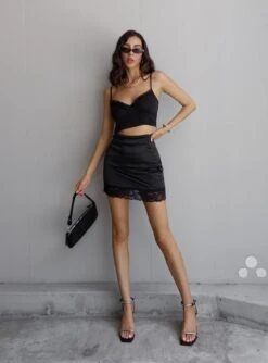 Princess Polly Mariana Mini Skirt Black -Princess Polly Shop OLD SCHOOL LOVE CROP TOP BLACK MARIANA MINI SKIRT BLACK GIVE ME FIRE HEELS BLACK