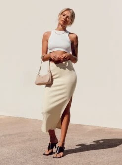 Abigail Midi Skirt Cream -Princess Polly Shop Organic Cotton Abigail Midi Skirt Cream 1