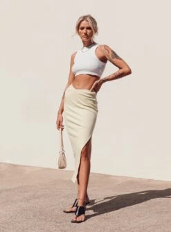 Abigail Midi Skirt Cream -Princess Polly Shop Organic Cotton Abigail Midi Skirt Cream 2