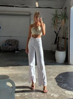 Princess Polly Zamia Top Beige -Princess Polly Shop ZAMIA TOP BEIGE ROSALIE STRAIGHT LEG JEANS WHITE DENIM